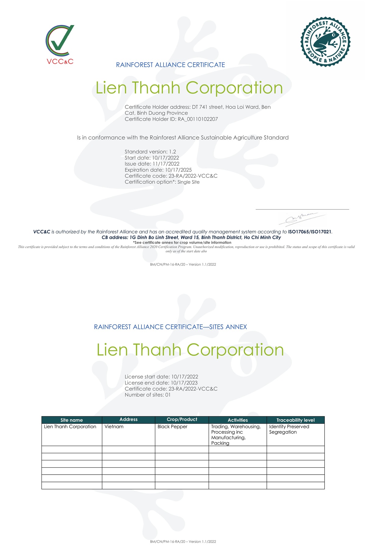 Rainforest Certificate